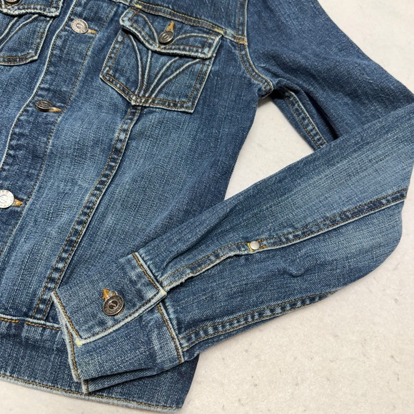 Juicy Couture Jeans Glamorous USA Women's Denim Heart Moto Jacket Y2K Size Small - Picture 2 of 16